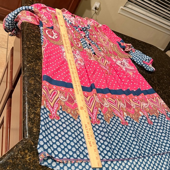 Reborn sheer pink and blue paisley print, bohemian-style tunic size XL - Picture 13 of 16